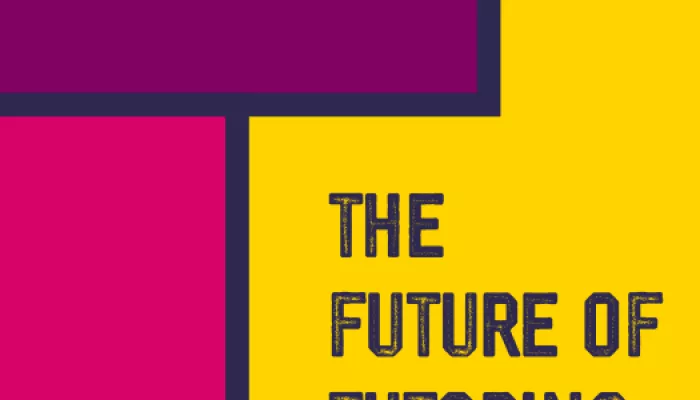 The front page of the report The Future of Tutoring is boldly coloured in purple, pink and gold.