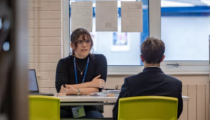 A tutor explains a concept to a pupil