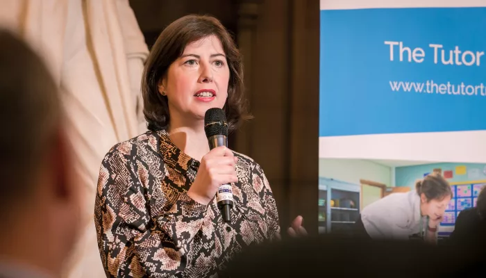 Lucy Powell MP speaking at a Tutor Trust Summer Reception.