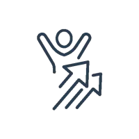 icon of a person holding arms up with two arrows point up and right at 45 degrees