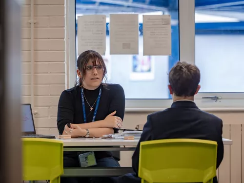 A tutor explains a concept to a pupil